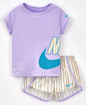 Nike Dri-Fit Happy Camper T-shirt & Shorts Set - Purple & Cream