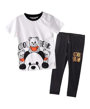 Victor and Jane Cool Bear Graphic T-Shirt & Lounge Pants Set - White & Black