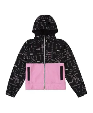 Elle All Over Printed Polar Fleece Jacket - Black & Pink