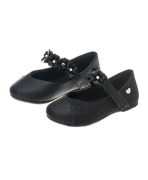 Klin Floral Applique Ballerinas - Black