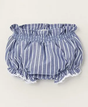 Zippy Striped Bloomers with Lace - Blue & White