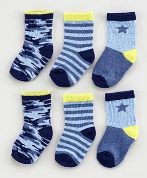 Minoti 3 Pack Camo Stripe Knitted Socks - Blue