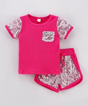 Kookie Kids Half Sleeves T-Shirt & Short Set - Rose Red