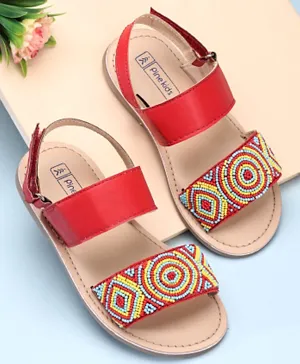 Pine Kids Open Toe Sandals With Rondelle Beads Patch - Red