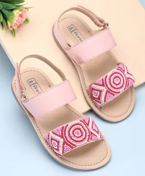 Pine Kids Open Toe Sandals With Rondelle Beads Patch - Pink
