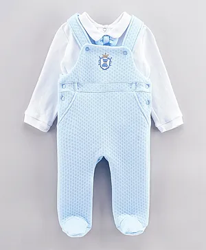 Rock a Bye Baby 2Pc Bear Crest Dungaree And Tee Set - Baby Blue