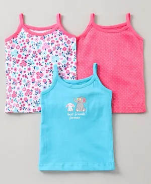 Babyhug Sleeveless Slips Multiprint Pack of 3 - Blue Pink