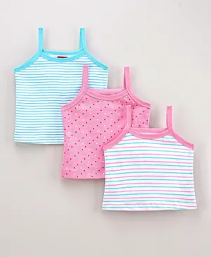 Babyhug Singlet Sleeves 100% Cotton Slips Strawberry Print Pack of 3 - Pink Blue