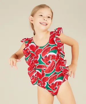 Kookie Kids All Over Printed V Cut Swimsuit - Red