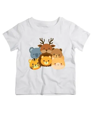 Twinkle Hands Half Sleeves Cute Animals Print Cotton T-Shirt - White