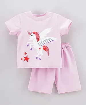 Kookie Kids Short Sleeves Night Suit - Kookie Kids Short Sleeves Night Suit - Pink