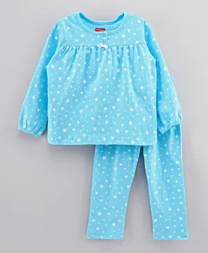 Babyhug Full Sleeves Night Suit Stars Print - Blue