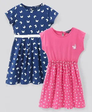 Pine Kids Bio Wash Short Sleeves Frocks Pack of 2 - Pink Navy Blue