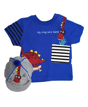 Donino Baby Dinosaur Cartoon Tee with Short Set and Hat - Blue