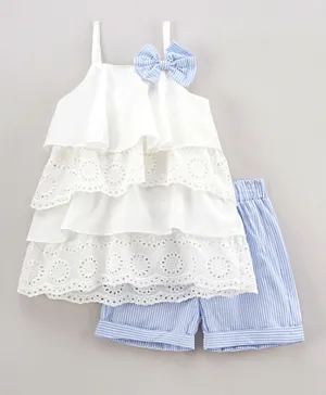 Kookie Kids Embellished Bow Top with Shorts Set - White