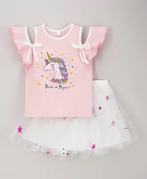 Kookie Kids Unicorn Top and Skirt Set - Pink