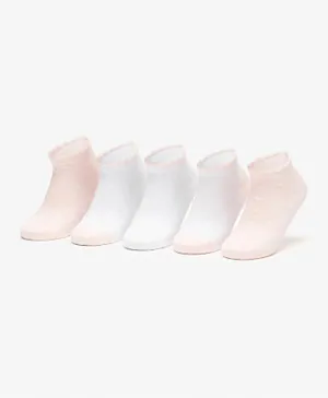 Little Missy 5 Pack Textured Ankle Length Socks - Pink & White