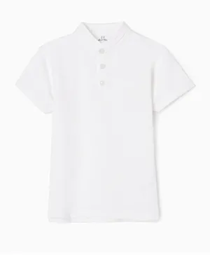 Zippy Mandarin Neck Button Closure T-Shirt - White