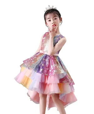 Hashqlo Sequin Featured Frilled Dress - Multicolor