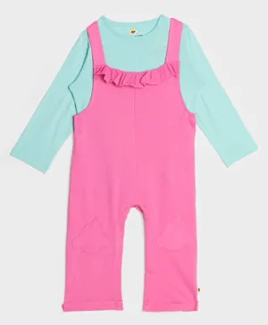 Cheekee Munkee 2-Pieces Dungaree Set With T-Shirt - Pink & Blue