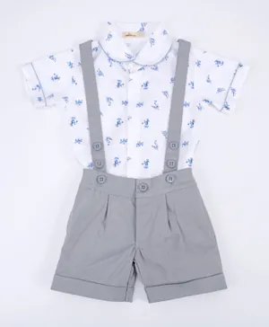 Adams Kids Half Sleeves Shirt with Shorts and Suspender Set - White