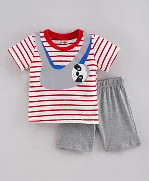 Kookie Kids Half Sleeves T-Shirt & Shorts - Red & White