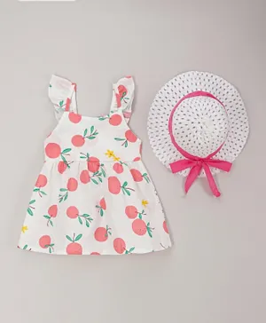Kookie Kids Fruit Printed Dress With Hat - Pink
