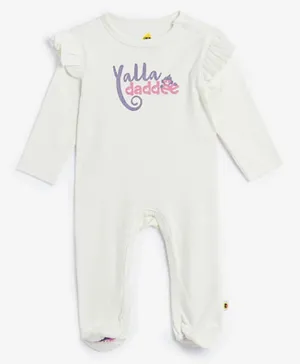 Cheekee Munkee Yalla Daddee Glitter Graphic Sleep Suit - White