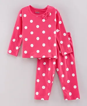 Babyhug Full Sleeves Night Suit Dots Print - Pink