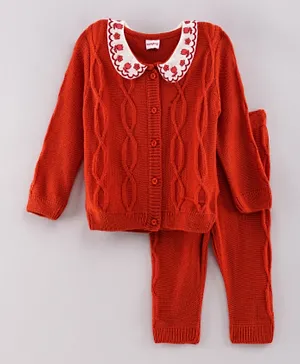 Babyhug Full Sleeves Sweater Set - Coral