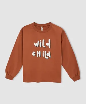 DeFacto Wild Child Sweatshirt - Brown