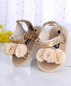 Cute Walk by Babyhug Party Wear Sequinned Sandals Style Booties Floral Appliques - Golden