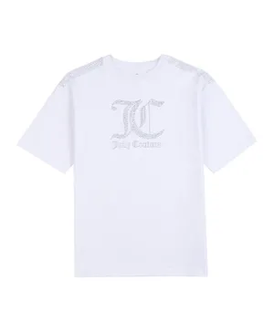 Juicy Couture Cotton Diamante Embellished Boyfriend T-Shirt - White