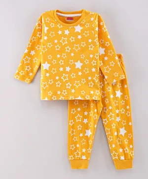 Babyhug Full Sleeves Night Suit Star Print - Yellow