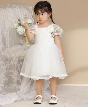 Smart Baby Floral Embellished Party Dress - White
