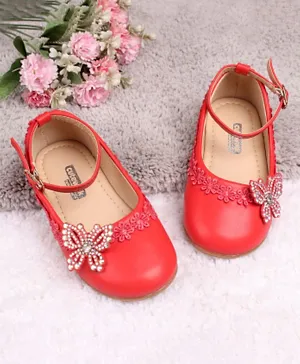 Cute Walk by Babyhug Embellished Belly Shoes - Red