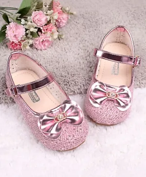 Cute Walk By Babyhug Belly Shoes Studded Bow Applique - Pink