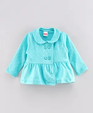Babyhug Full Sleeves Sweatshirt with Frill & Collar Detailing Polka Dot Print - Blue