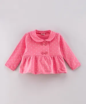 Babyhug Full Sleeves Sweatshirt with Frill & Collar Detailing Polka Dot Print - Pink