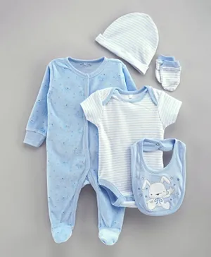 Rock a Bye Baby 5Pc Bunny Velour Gift Set - Baby Blue