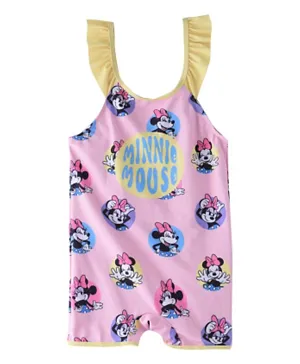Minnie Mouse All Over Printed Sleeveless Legged Swimsuit - Pink