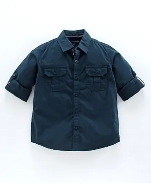 Pine Kids Full Sleeves Solid Shirts - Navy