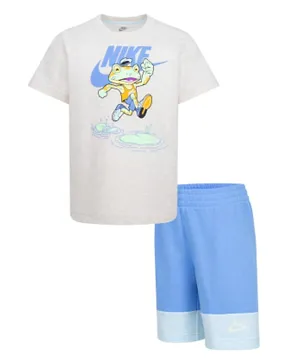 Nike Running Frog Graphic T-shirt & Shorts Set - Grey & Blue