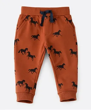 Jam Front Pocket All Over Printed Joggers - Brown