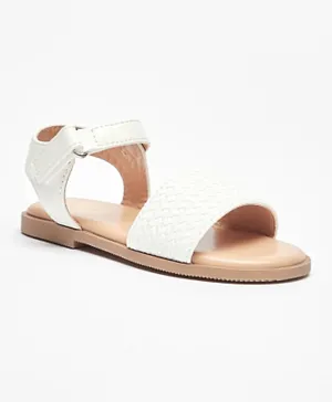 Flora Bella by ShoeExpress Weave Textured Sandals with Hook and Loop Closure - White