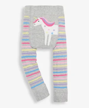 JoJo Maman Bebe Unicorn Stripe Knitted Leggings - Marl Grey