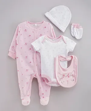 Rock a Bye Baby 5Pc Floral Velour Multipack - Baby Pink