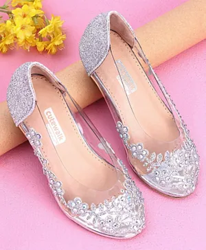 Cute Walk by Babyhug Party Wear Belly Shoes Studded Detailing - Silver