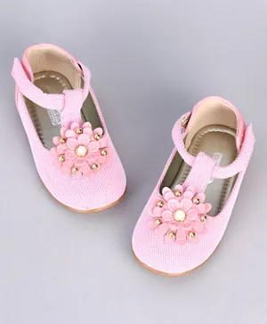 Cute Walk by Babyhug Party Wear Belly Shoes Floral Appliques - Pink