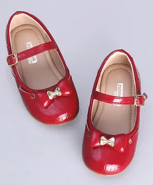 Cute Walk by Babyhug Party Wear Belly Shoes Bow Applique - Maroon
